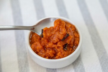 Traditional homemade creamy pumpkin sweet known as chimia, a traditional sweet from European and Eastern European culture in the southern region of Brazil