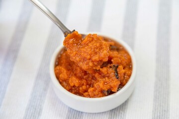 Traditional homemade creamy pumpkin sweet known as chimia, a traditional sweet from European and Eastern European culture in the southern region of Brazil