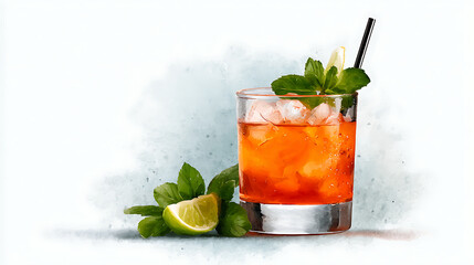 Watercolor dark stormy cocktail illustration. Alcohol long drink clipart. Glass of cocktail. Club shake beverage hand drawn illustration. Stock print. 45062685 1