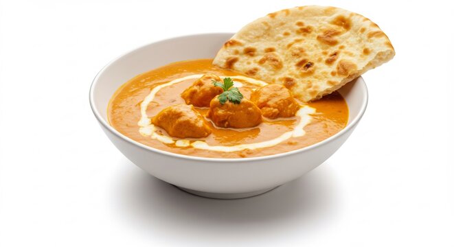 Poulet Tikka Masala savoureux lumineux naan dor�. AI Generated
