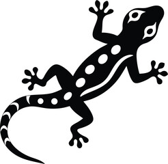 Fototapeta premium Lizard silhouette: A striking black silhouette of a lizard, showcasing intricate details and dynamic pose, perfect for design, illustration, and graphic elements.