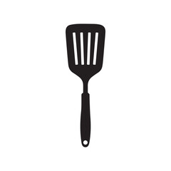 stainless steel plastic kitchen spatula spoon silhouette vector icon symbol isolated on white background