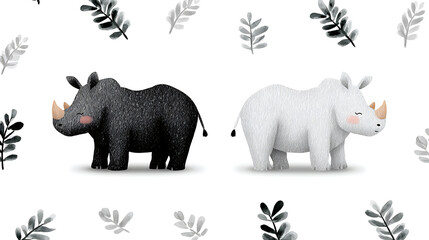 Cute vector print Rhinoceros. Cartoon characters baby rhinoceros, hand drawn illustrations for kids. Fashion fabric design 47081246 1
