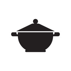 Stainless steel saucepan with lid and handle cooking pot pan silhouette vector icon symbol isolated on white background