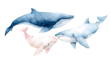 Realistic hand drawn whale shark and great white shark watercolor clipart. Ideal for ocean wildlife art, marine education, sea life decor, and underwater-themed creative projects. 33276881 1