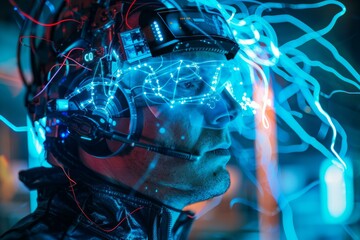 Innovative brain computer interface technology connects scientist's mind to digital network, enhancing cognitive abilities in cutting edge research