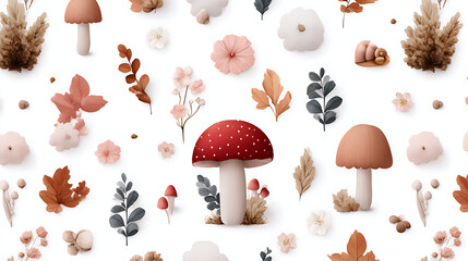 Cute seamless pattern with watercolor hand drawn abstract forest mushrooms flowers and snails. Kids wallpapers. Nice mushroom pattern. 32823483 1