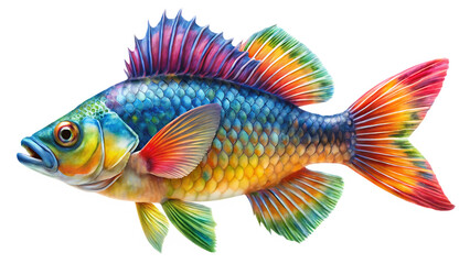 colour fish in sea  isolated on white background,png,ai generated.
