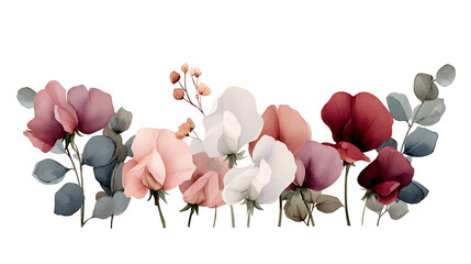 Watercolor Sweet Pea Floral Border, beautiful hand drawn botanical illustration 76232232 1