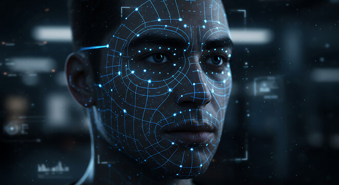 Facial Recognition Technology Analyzing Biometric Data for Security and Identification