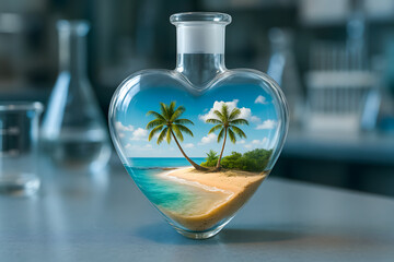 Tropical Island in Glass Bottle - Concept of Escape and Isolation