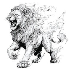 Obraz premium Roaring Lion Walking Forward in Ink Sketch Style