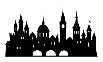 Obraz premium black and white silhouette of the old city without background.