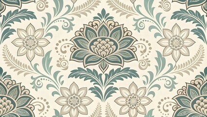 Seamless vintage floral damask pattern with ornate flower design for wallpaper or textile