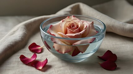Handcrafted Ceramic Bowl with Rose in Water