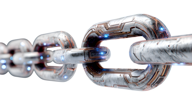Futuristic Cybernetic Chain Link – Front View of a Metallic Plated High-Tech Design in Sci-Fi Style - Powered by Adobe