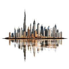 Fototapeta premium Impressive View of a Majestic City Skyline, panoramic view of a majestic city skyline, isolated on transparent background