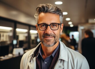Obraz premium Doctor, orgulloso, sonriendo por su buen trabajo e investigaciones científicas