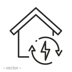 house saving energy icon, private home electricity, energy sustainability, efficiency and low energy, line web symbol on white background - editable stroke vector illustration