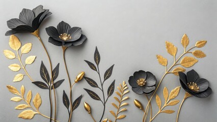 Black and gold floral arrangement with delicate petals flowers