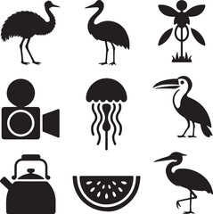 Diverse Icon Set Animals, Nature, and Everyday Objects