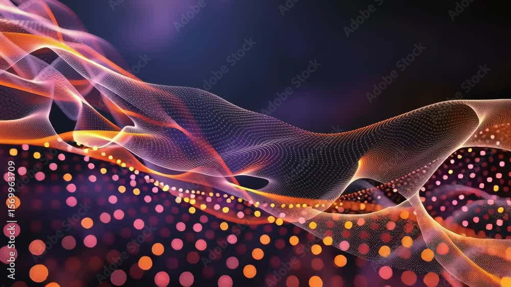 Poster abstract digital particle wave with glowing dots and fluid lines. modern technology concept. data fl