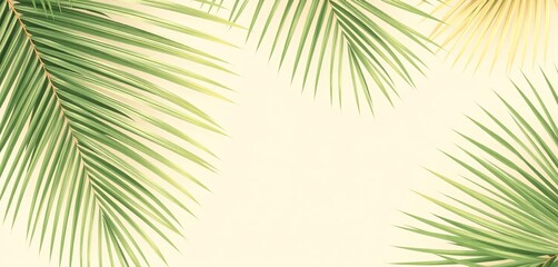 Obraz premium Stylized, minimalist palm frond wallpaper in muted greens and beige, stylish, texture