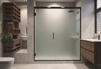 Modern bathroom shower with sleek glass doors and elegant design