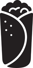 Silhouette icon of a burrito wrap with visible filling, perfect for fast food, snack, or Mexican cuisine design.