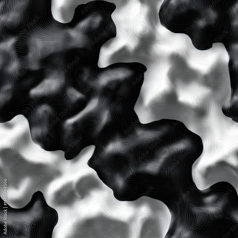 Poster complex and artistic topographic patterns in a black and white color scheme create a visually striki