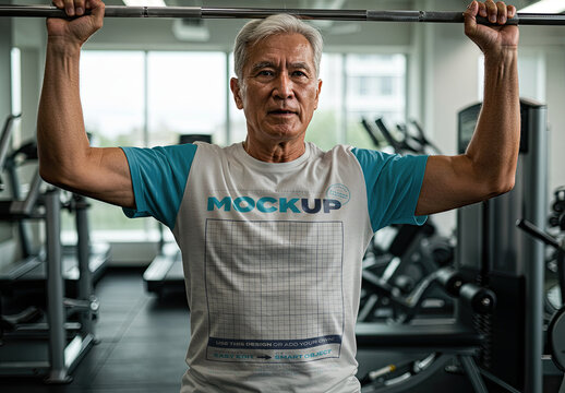 Elderly Old Man Working Out T Shirt Mockup