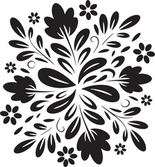 Black floral pattern with leaves and flowers white