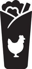 Silhouette icon of a chicken wrap with visible filling, ideal for fast food, menu, or snack-themed designs.