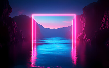 High-Tech Abstract Background with Glowing Neon Light Effects.