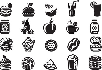 Black and White Food Icons Set