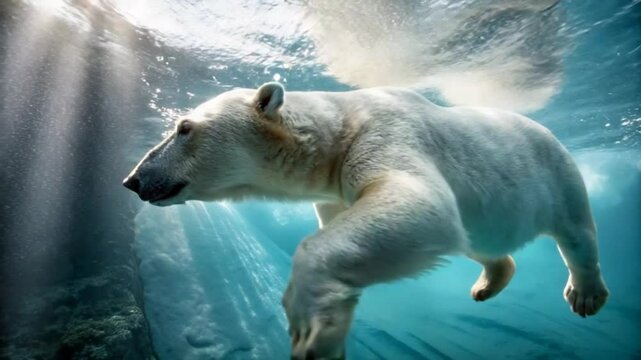 polar bear underwater attack claws extended bubbles fierce look video