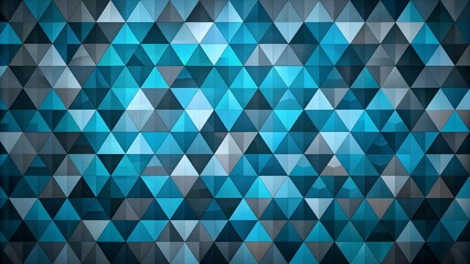 Abstract geometric background features a mosaic of blue and gray triangles
