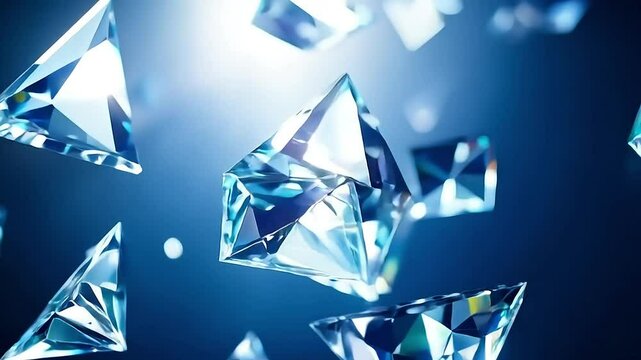 Shimmering diamonds rotating in blue light