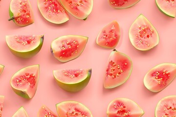 Pink Guava Slices with Flat Lay.