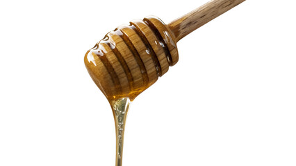 Honey dripping from wooden dipper isolated PNG with Transparent Background