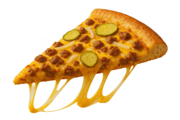 Delicious sloppy joe pizza slice isolated on transparent background, tasty food