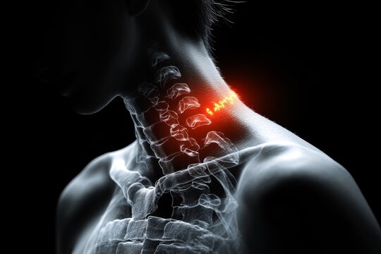 Cervicales, dolores observados a trav&eacute;s de rayos X en columna vertebral, concepto de medicina fisioterap&eacute;utica.