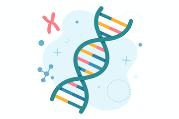 DNA double helix structure. Genetic molecule. Chromosome science research. Genome biotechnology. Human cell biology. Flat vector illustration. Molecular genetics concept.