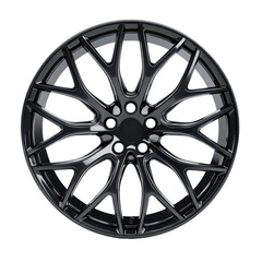 Obraz premium High-quality black alloy car rim, Durable black alloy car rim with a sophisticated design, isolated on transparent background