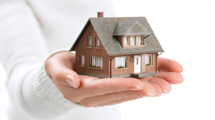 The model house held delicately in hands representing home ownership and care.