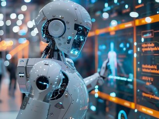 Fototapeta premium Robótica en el siglo XXI, tecnología basada en inteligencia artificial. Concepto de futuro próximo basado en la ciencia y en la tecnología.