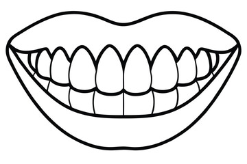 Line Drawing of Smiling Mouth with Teeth and Lips Outline Illustration