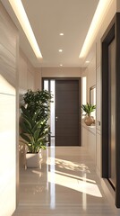 Modern apartment hallway entryway.