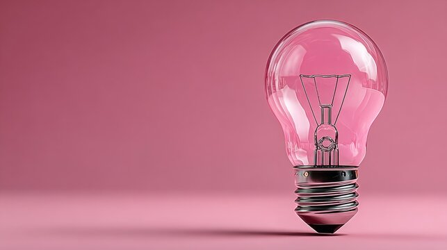 Iluminación, concepto de ideas sobre un fondo rosa, un bombillo de luz en un estudio.