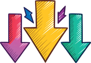 Set of three colorful hand-drawn upward arrows.